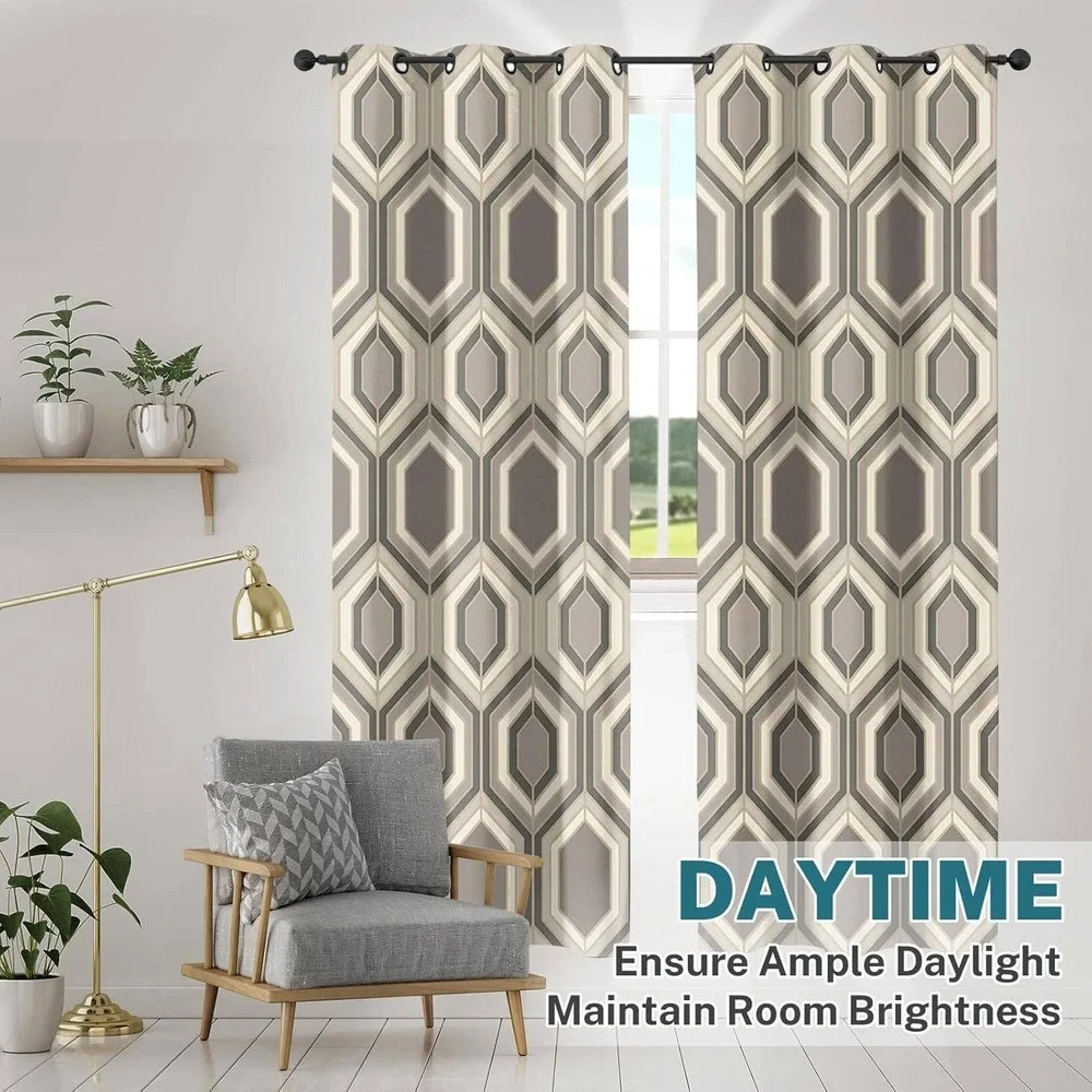 Modern Hexagon Geometric Grommet Curtain Panels 42x63 Set of 2 SEE PICS‎